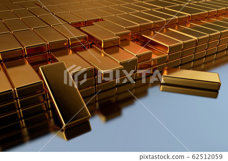 3D illustration of a gold reserve, in the form of gold bars arranged in rows 62512059