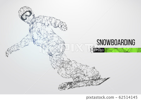 Silhouette of a snowboarder jumping isolated. Dots, lines, triangles, text, color effects and background on a separate layers, color can be changed in one click. Vector illustration Silhouette of a snowboarder jumping isolated. Dots, lines, triangles, text, color effects and background on a separate layers, color can be changed in one click. Vector illustration 62514145