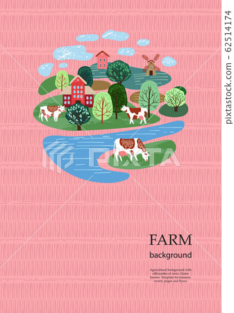 Sample brochure. Agricultural background. Cows in the pasture. Silhouettes of cows and trees. Sample brochure. Agricultural background. Cows in the pasture. Silhouettes of cows and trees. 62514174
