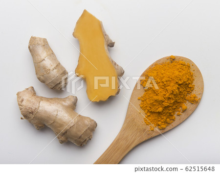 Raw turmeric Curcuma longa Linn ingredients on white 62515648