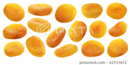 Collection of dried apricots isolated on white background Collection of dried apricots isolated on white background 62515672