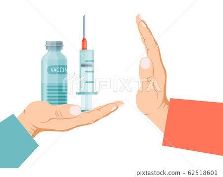 Refusal of the concept of medical vaccination. Stop medical injection vector illustration. Refuse vaccine medication. 62518601