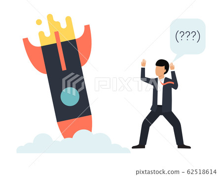 Startup failure vector illustration. Business rockets crash down. Unhappy man and not working creative project Startup failure vector illustration. Business rockets crash down. Unhappy man and not working creative project 62518614