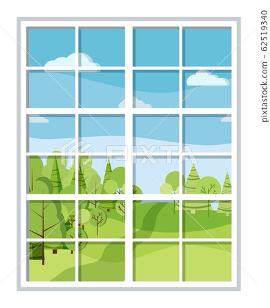 Cartoon white summer or spring landscape window... - Stock Illustration  [62519340] - PIXTA