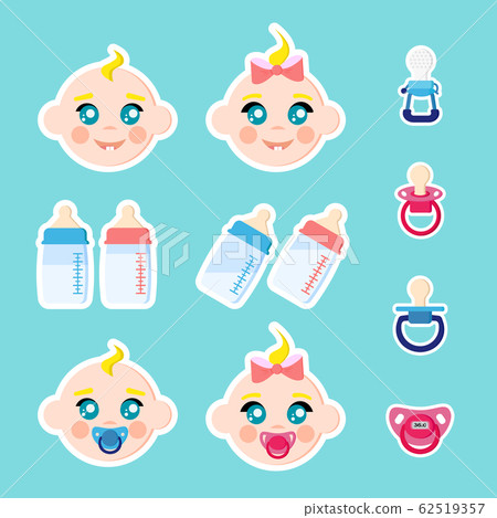 Set of children stikers isolated on blue background. 62519357