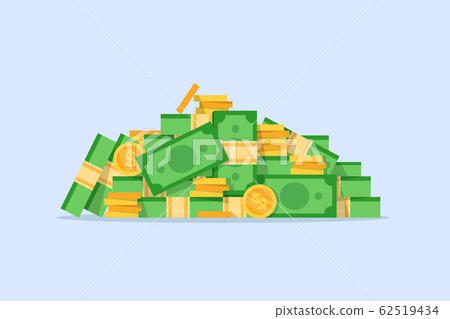 money coins and bills,Big stack of golden coins and dollar bill,flat design icon vector illustration money coins and bills,Big stack of golden coins and dollar bill,flat design icon vector illustration 62519434