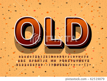 Old Vintage display font design, alphabet, letters and numbers. Swatch color control 62519879