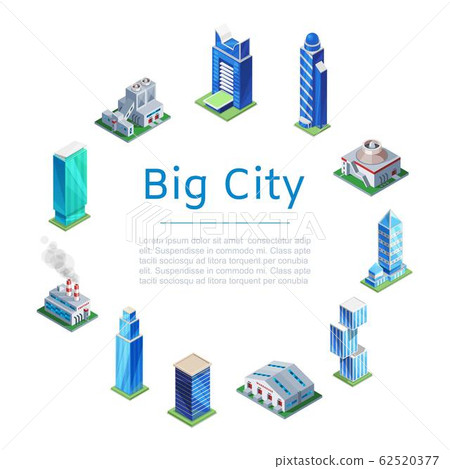 Set of 3d isometric skyscrapers, big city... - Stock Illustration ...