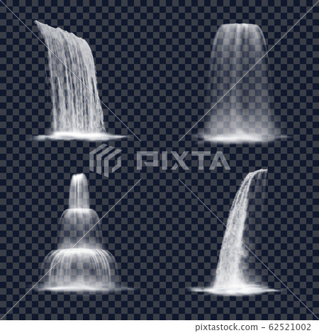 Realistic mountain waterfall on transparent 62521002