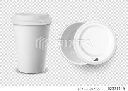 Vector 3d Realistic Disposable Opened and Closed with Lid Paper, Plastic Coffee Cup for Drinks Icon Set Closeup Isolated on Transparent Background. Design Template, Mockup. Top and Front View 62521149