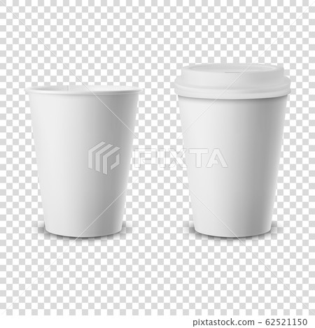 Vector 3d Realistic Disposable Opened and Closed with Lid Paper, Plastic Coffee Cup for Drinks Icon Set Closeup Isolated on Transparent Background. Design Template, Mockup. Front View 62521150