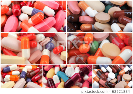 Set Of Medicine Pills. Close-Up Of Multi Colored Set Of Medicine Pills. Close-Up Of Multi Colored 62521884
