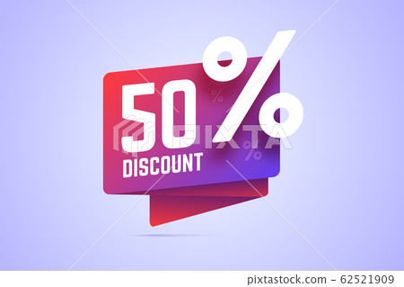 50 percents discount illustration. Gradient origami banner for sale, special offers with discount. 62521909
