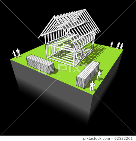 Construction of simple detached house with wooden framework construction 62522201