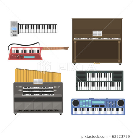 Keyboard musical instruments vector illustration. 62523759