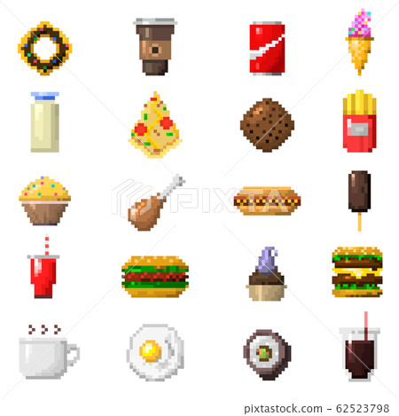 Pixel art food icons vector. - Stock Illustration [62523798] - PIXTA