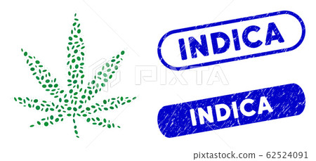 Elliptic Mosaic Cannabis Leaf with Distress Indica Stamps Elliptic Mosaic Cannabis Leaf with Distress Indica Stamps 62524091