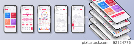 Different UI, UX, GUI screens fitness app and flat web icons for mobile apps, responsive website including. 62524776