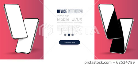 Smartphone frame less blank screen, rotated position. 3d isometric illustration cell phone. Smartphone perspective view. Template for advertising or page to the site, marketing, presentation. Vector 62524789