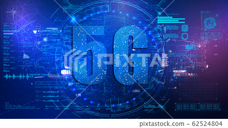 5G technology with circuit board is background. 5G network wireless systems. Interface set for GUI, UI, UX design. HUD style. Technology elements. Futuristic virtual graphic touch user interface 62524804