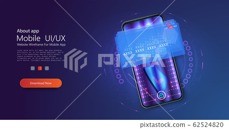 Isometric online payment online concept. Money transfers, smartphone payment services and digital pay. Credit card contactless terminals, protection money transfer, online bank. Vector 62524820