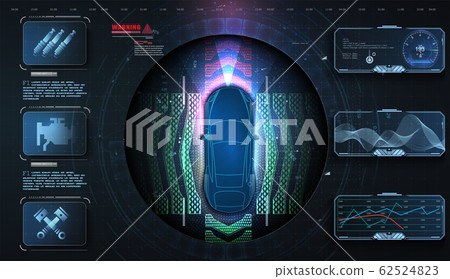 Hologram car style in HUD, UI, GUI. Hardware Diagnostics. Futuristic car service, scanning and auto data analysis. Car auto service, modern design, dagnostic auto.Concept for driver assistance systems Hologram car style in HUD, UI, GUI. Hardware Diagnostics. Futuristic car service, scanning and auto data analysis. Car auto service, modern design, dagnostic auto.Concept for driver assistance systems 62524823