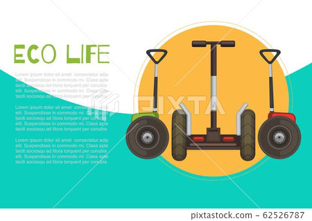 Eco life with electric gyroscooters web poster, vector illustration. Ecological transportation and leisure self balancing mobile transport. 62526787