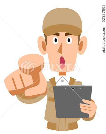 Male in beige work clothes confirming pointing 62527092