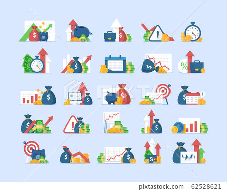 finance icons set,revenue increase,Compound interest, added value,flat design icon vector illustration  62528621