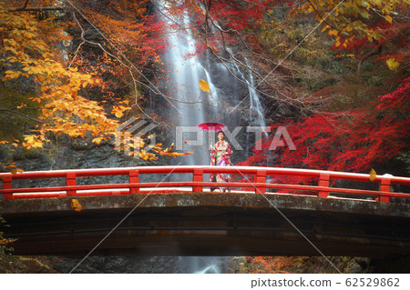 the red bridge in minoh waterfall 62529862