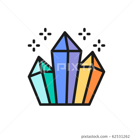 Magic crystals, diamonds flat color line icon. 62531262