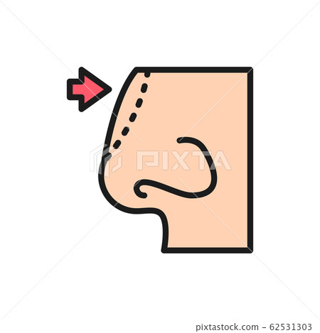 Rhinoplasty, nose plastic surgery flat color line icon. 62531303
