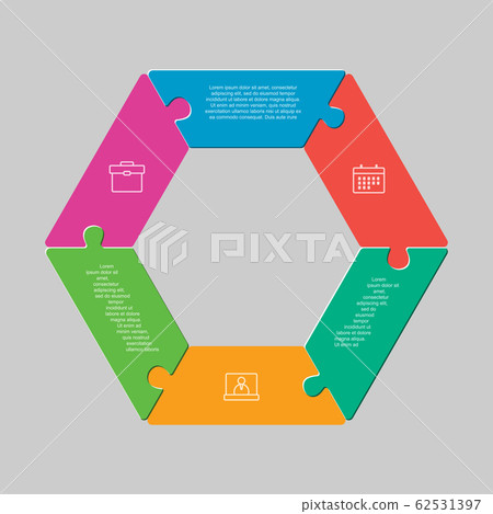 Six puzzle jigsaw hexagon process info graphic. - Stock Illustration ...