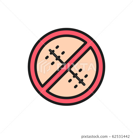 Forbidden sign with a medical seam, without surgical sutures color line icon. 62531442