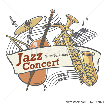Design materials that can be used for concert posters, etc. using illustrations of musical instruments 62532071