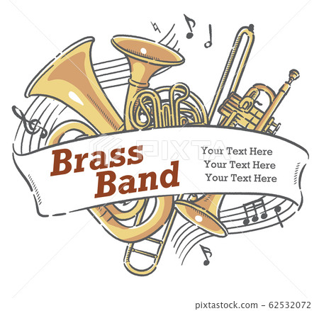 Design materials that can be used for concert posters, etc. using illustrations of musical instruments 62532072