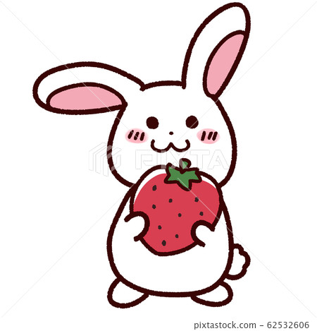 Cute rabbit with big strawberry 62532606