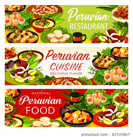 Peruvian meat stew, fish ceviche, vegetable salad 62535667