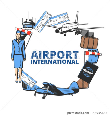 Airport, plane tickets, passport and luggage icon 62535685