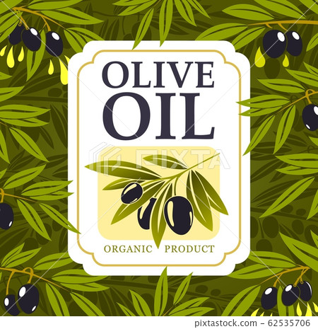 Olive branches with oil drops, black fruit, leaves 62535706