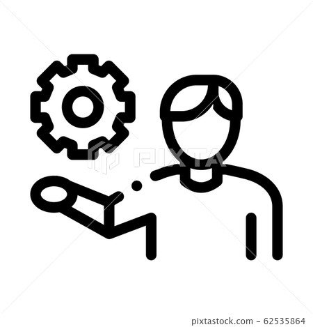 Man Hold Gear Icon Vector Outline Illustration - Stock Illustration ...