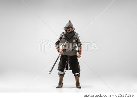 Brave armored knight fighting isolated on white studio background Brave armored knight fighting isolated on white studio background 62537189