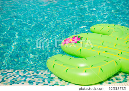 Colorful inflated cactus floating in a refreshing blue swimming pool Colorful inflated cactus floating in a refreshing blue swimming pool 62538785
