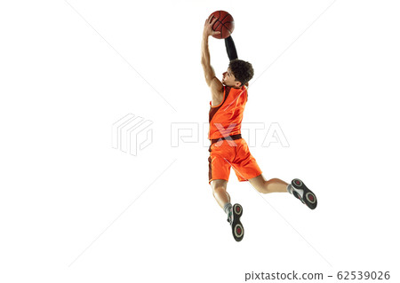 Young basketball player training isolated on white studio background Young basketball player training isolated on white studio background 62539026