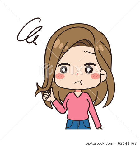 Front illustration of a woman shocked by split ends Upper body Front illustration of a woman shocked by split ends Upper body 62541468