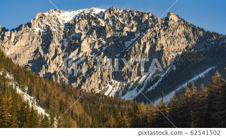 Peaceful mountain view of Hochschwab mountains Tragos, Oberort in Austria Styria. Tourist destination lake Gruner See in winter. Peaceful mountain view of Hochschwab mountains Tragos, Oberort in Austria Styria. Tourist destination lake Gruner See in winter. 62541502