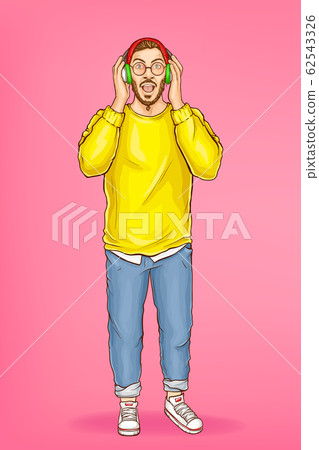 Hipster listening music with headphones Hipster listening music with headphones 62543326
