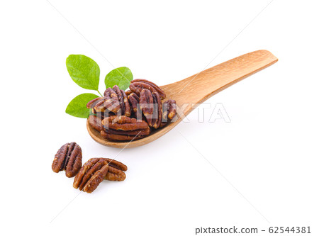 pecan nut roasted with salt on white background 62544381