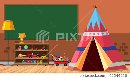 Room with tent and many toys 62544936