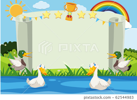 Banner template with ducks swimming in the river Banner template with ducks swimming in the river 62544983